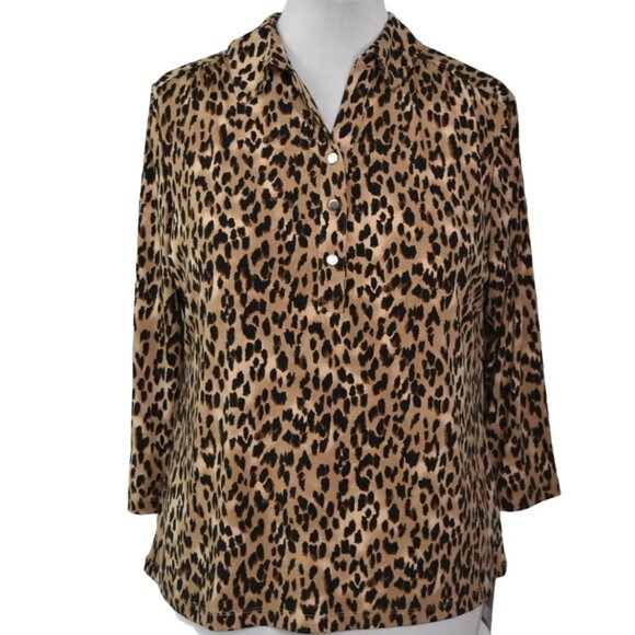 212 Collection Tops - 212 Collection Womens XL Leopard Print Button Down Top Polo Animal Print